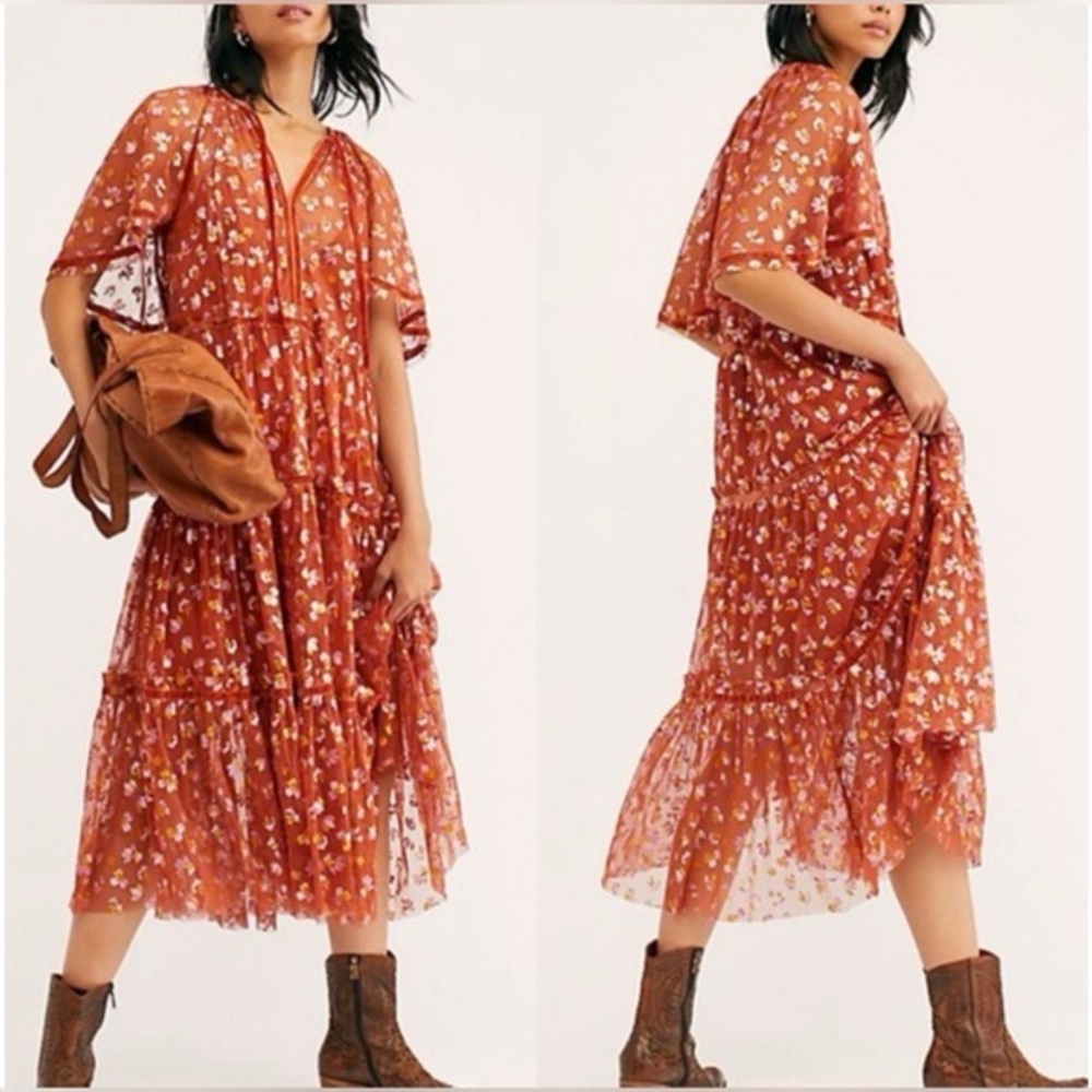 Free People Floral Pumpkin Spice Maxi Dress